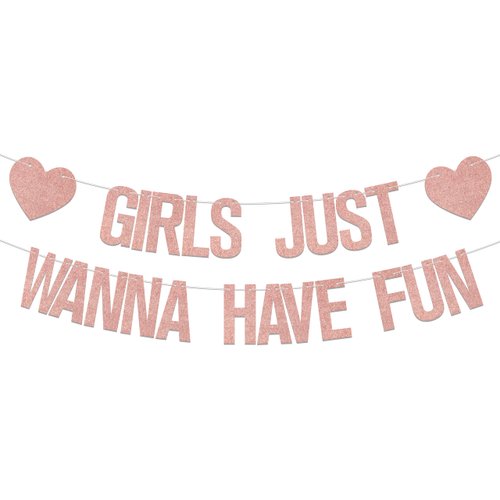 Girls Just Wanna Have Fun Banner, Engagement Wedding Bachelorette Party Decorations, Girls Night Party Decorations, Funny Girls Party Decor Supplies Rose Gold