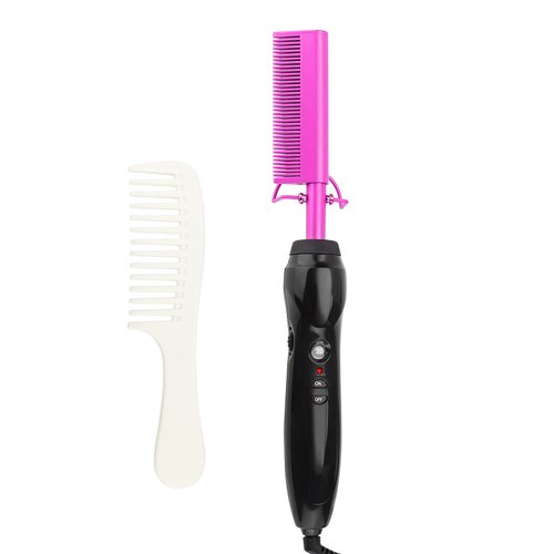 Erokicysh Hot Comb Hair Straightener Electric Heating Pressing Comb Ceramic Flat Iron Curler Portable Hair Straightener Brush for Natural Black Hair Anti-Scald Beard Wigs Straightening Comb