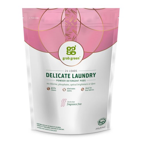 Grab Green Natural Delicate Wash Laundry Detergent Pods, Fragrance Free, Unscented/Free & Clear, 24 Loads