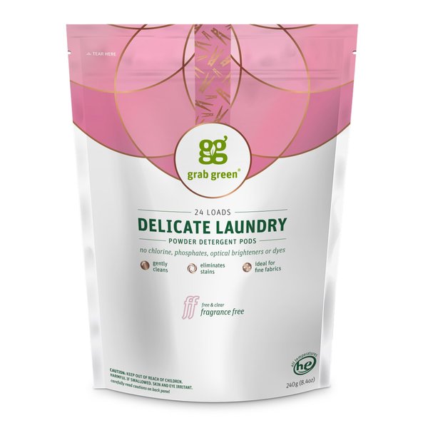Grab Green Natural Delicate Wash Laundry Detergent Pods, Fragrance Free, Unscented/Free & Clear, 24 Loads