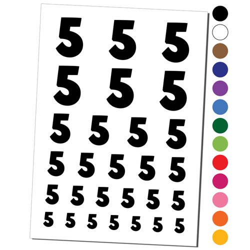 Number 5 Five Fun Bold Font Temporary Tattoo Water Resistant Fake Body Art Set Collection - Black (One Sheet)
