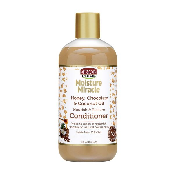 African Pride Moisture Miracle Honey, Chocolate & Coconut Oil Conditioner - Helps Repair & Replenish Moisture to Natural Coils & Curls, Nourishes & Restores, Sulfate Free, Color Safe, 12 oz