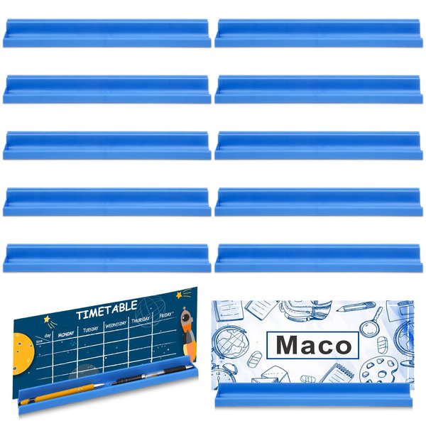 SAVITA 12pcs Classroom Desk Name Plates Holder, Desktop Prop and Park Station Tray with Adhesive Grip, Removable Pen Holder for Office Table Display Nameplates Student Classroom Information (Blue)