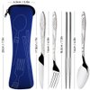 8 Pieces Flatware Sets Knife, Fork, Spoon, Chopsticks, SENHAI 2 Pack Rustproof Stainless Steel Tableware Dinnerware with Carrying Case for Traveling Camping Picnic Working Hiking(Dark Blue,Black)