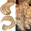 Senmy Clip in Hair Extensions Real Human Hair Blonde16inch 120g 7Pcs Silky Straight Highlighted Blonde Human Hair Clip in Extensions #P8/613 Camel Brown with Blonde Hair Extensions Clip In