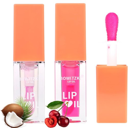 Bowitzki 2 Pieces Color Changing Hydrating Lip Oil, Lip Gloss Glow Transparent Toot Tinted Nourishing Long Lasting Repairing Lightening Lip Lines Balm Repairing Lightening Lip Lines (Coconut+Cherry)