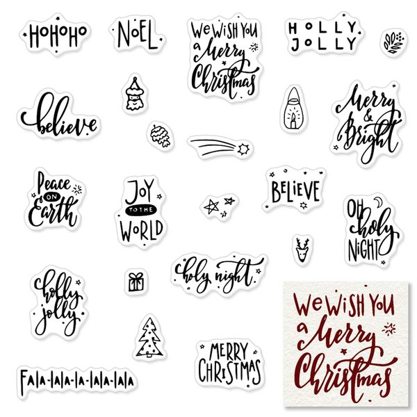 Christmas Greeting Words Clear Stamps for Card Making and Photo Album Decorations, Mini Christmas Tree Silicone Stamps Santa Claus Transparent Rubber Stamp Seal for Christmas DIY Scrapbooking Supplies