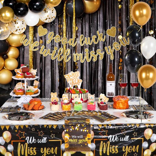 HJINGY We Will Miss You Decorations, Going Away Party Decorations Includes Farewell Decorations Party Backdrop, We Will Miss You Banner, Balloons, Tablecloth, Banners, Cake Toppers, Paper Plates Set