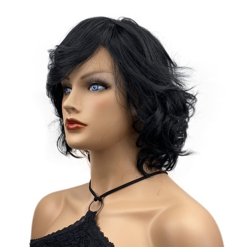 Wiginway Short Layered Shaggy Wavy Wigs Black Full Synthetic Wigs Daily for Women