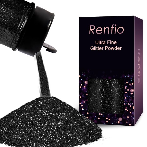 Renfio Biodegradable Glitter, 1.58oz/45g Eco Friendly Fine Glitter 1/128'' Glitter for Candle Making Cosmetic Craft Glitter Bio Sparkles Flakes for Bath Bomb, Soap Making, Makeup - Black