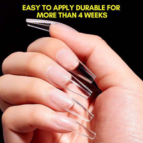 Makartt Coffin Nail Tips 500pcs Long Pre-buffed Full Cover Clear Press on Nails 10 Sizes Soak Off Soft Gel Nail Tips Extension Professional Acrylic Fake Nails No Crease False Nail Salon DIY Nail Art