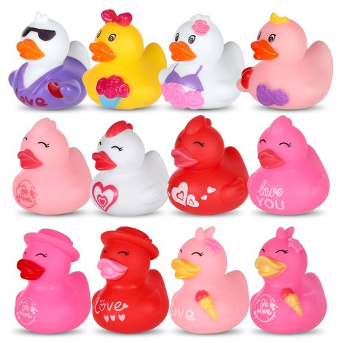 2.36&#39;&#39; 12pcs Valentine&#39;s Day Rubber Ducks, Multicolored Valentine Ducks Bath Toy Funny Holiday Ru...