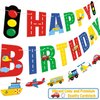 Faisichocalato Transportation Happy Birthday Banner Car Bus Train Plane Ship Helicopter Traffic Light Photo Props Garland for Kids Transportation Theme Birthday Party Decorations Baby Shower Supplies