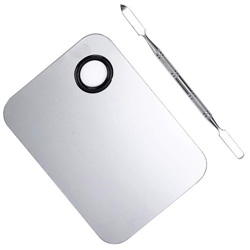 ISCRIO Professional Pro Stainless Steel Makeup Palette, Professional Cosmetic Mixing Makeup Palette Spatula Makeup Artist Tool, 1.0 Count
