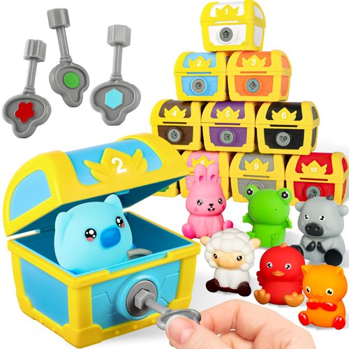 Montessori Sensory Learning Toys for 1 2 3 Year Old Toddlers, 30 PCS Surprise Farm Animal Toys with Keys Counting, Matching & Sorting Kids Fine Motor Skill Games, Preschool Christmas Birthday Gift