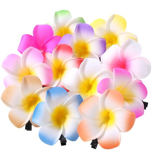 minkissy 12pcs 6cm Hawaiian Plumeria Barrettes Hair Clips Artificial Flower Hair Pins for Beach Party and Wedding