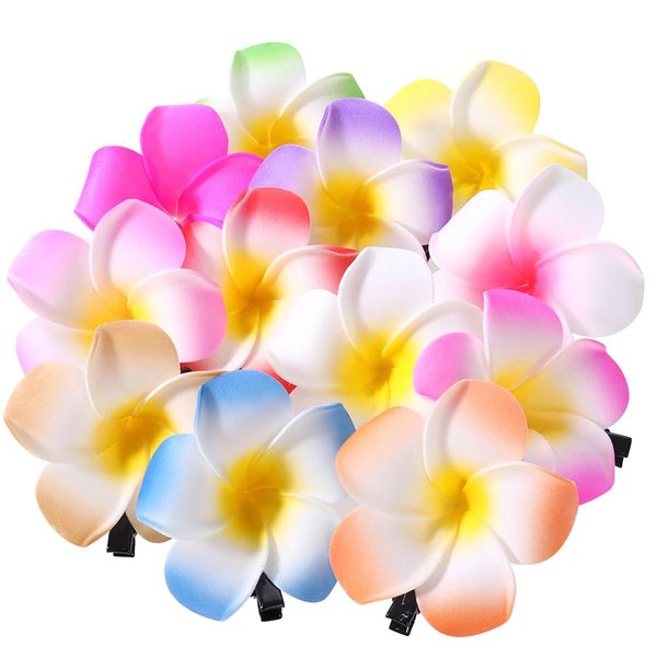 minkissy 12pcs 6cm Hawaiian Plumeria Barrettes Hair Clips Artificial Flower Hair Pins for Beach Party and Wedding
