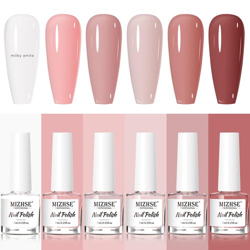 MIZHSE Nail Polish Set: Regular Nail Polish 6 Classic Nude Colors Collection Milky White Nude Pink, Quick Dry Nail Lacquer Finger Nail Strengthener Manicure DIY Nail Art Salon, Ideal Gift for Women