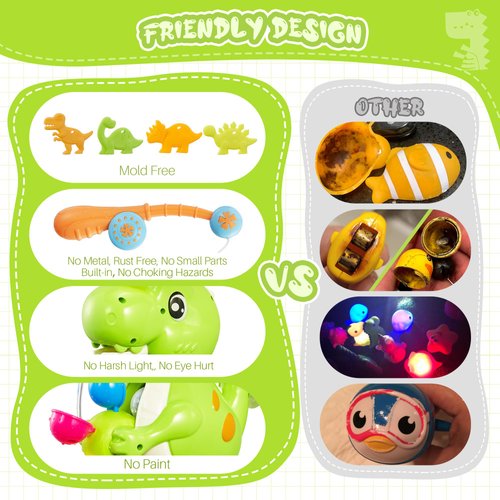EKUEASYKU Dinosaur Bath Toys for Kids Ages 1-3 2-4 4-8 Toddler Bath Toys Whirling Waterfall Water Toys Fishing Games Bathtub Bath Time Tub Toys Girls Boys Color Movement Learning