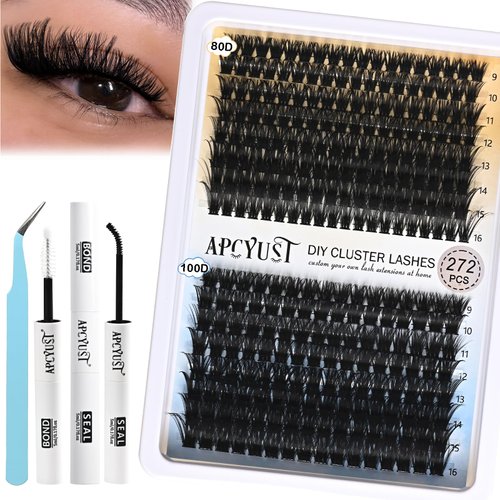 APCYUST Lash Clusters Kit Wispy Lash Extension Kit Individual Eyelash Cluster 80D+100D Eyelash Extensions Kit DIY Volume Lashes Natural False Mink Lash Clusters Kits with Lash Bond and Tweezers
