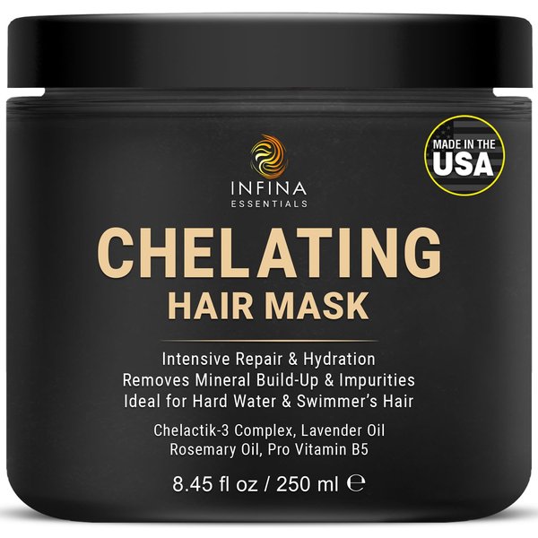 INFINA ESSENTIALS Chelating Metal Detox Hair Mask - Ion Hair Mask with Chelactik-3 & Rosemary Oil, Hair Build Up Remover for Hard Water Hair Treatments, Swimmers & Color-Treated Hair - 8.45 fl oz