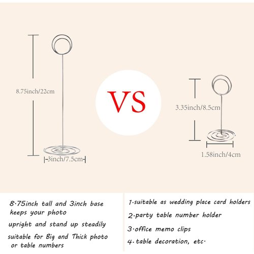 Radezon 10 Pack 8.75 inch Tall Table Number Holders Place Card Holder Table Picture Holder Wire Photo Holder Clips Picture Memo Note Photo Stand (Silver)