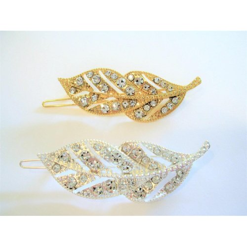 Gold or silver crystal leaf hair clip clamp barrette (Primary color: Gold)