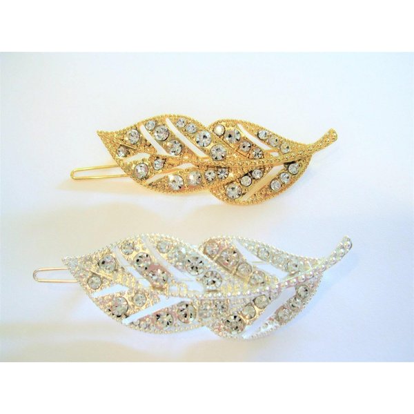 Gold or silver crystal leaf hair clip clamp barrette (Primary color: Gold)