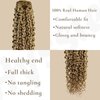 Hyssiet Curly Clip in Hair Extensions Real Human Hair 14 Inch 120g Light Brown Highlighted Bleach Blonde Wavy Human Hair Clip in Extensions 7pcs with 16 clps