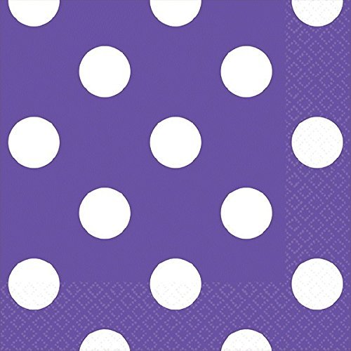 Amscan Party Supplies Dots Beverage Napkins, 5" x 5", New Purple/White