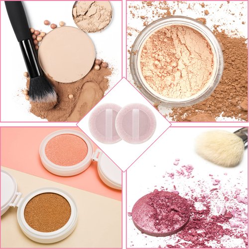 Sibba Loose Powder Puff 2 Pieces Round Velour Face Makeup Compact Body Container Setting Pressed Blending Foundation Cream Make Up Ribbon Strap Sponge Cushion Applicator (2 PCS Pink)