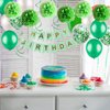 Green Birthday Party Decorations Kit - Happy Birthday Banner, Spiral Charm，Paper Flower Ball, Latex Balloon and Confetti Balloons for Girls Boys Birthday Party Supplies