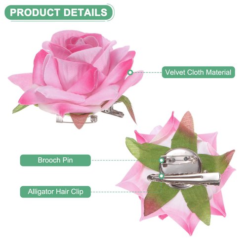 M METERXITY 12-Pack Rose Hair Clips, 2.56 Inch Flower Hairpin Cloth Floral Brooch for Bridal Wedding/Party/Women Hair Accessories, Hair Flowers Headpiece Floral Hair Pins [6.5cm, Light Pink]