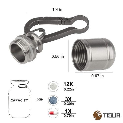TISUR Portable Pill Cases, Metal Titanium Pill Holder Pocket Pill Box Keychain Waterproof Pill Bottle Medicine Organizer Case Container for Travel Purse Outdoor Camping