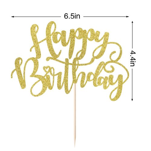 Naicaek Handmade Glitter Happy Birthday Cake Topper,Birthday Party Cake Decorations, Anniversary/Birthday Party Decoration Supplies (Gold)