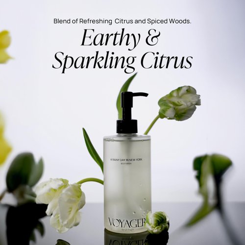 Pobam VOYAGER A Rainy day in New York Body Wash, Citrus with Basil, Woody Vetiver and Cloves, Forest & Fresh Scent, 10.14 Fl. Oz./300ml