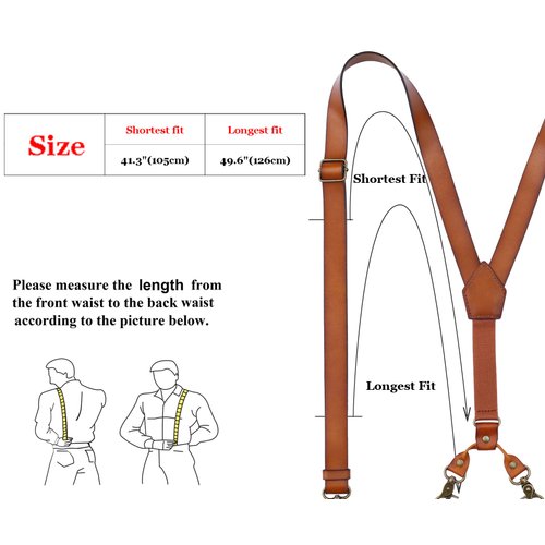 RC ROCKCOW Genuine Leather Suspenders for Men, Y Design Leather Suspenders with 4 Metal Clips, Groomsmen Gift for Wedding