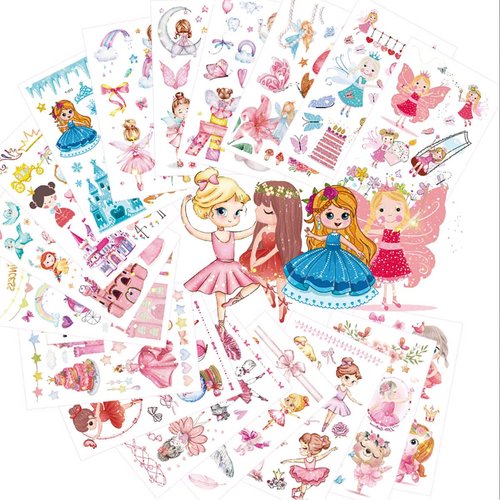 Princess Tattoos Temporary Small Glitter Ballerina for Kids Little Girls 18 Sheets, Aniuvot Ballet Dancing Girl Birthday Party Favors School Rewards