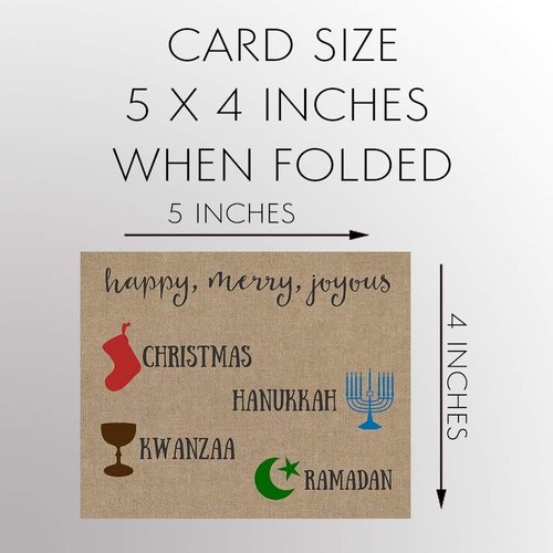 The Invite Lady Merry Everything Christmas Card Inclusive Holiday Greeting Cards Happy Holidays Christmas Kwanzaa Hanukkah Ramadan Joyous Burlap Religious Religion Pack of Cards (12 count)