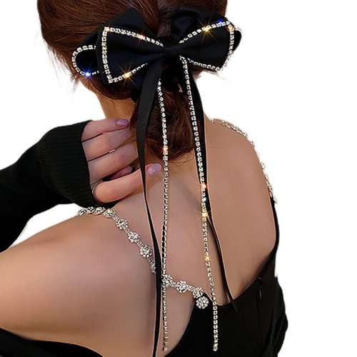 ANYILVTULI Muayouaum Big BOW Hair Clip for Women Dangling Hair Clip (BLACK)