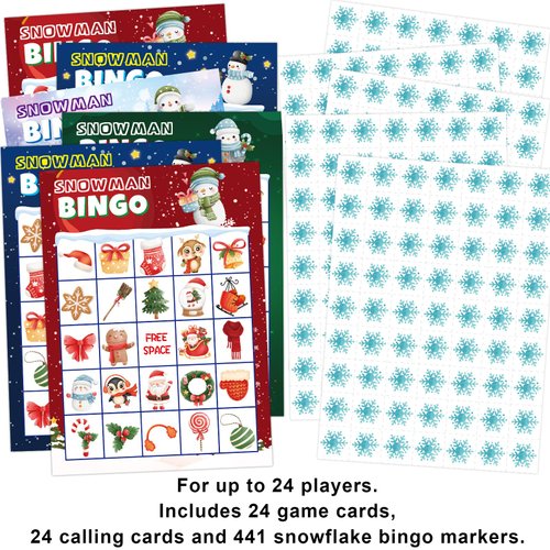 ceiba tree Christmas Bingo Cards Snowman Bingo Game for Kids 24 Players Holiday Classroom Activity Party Supply