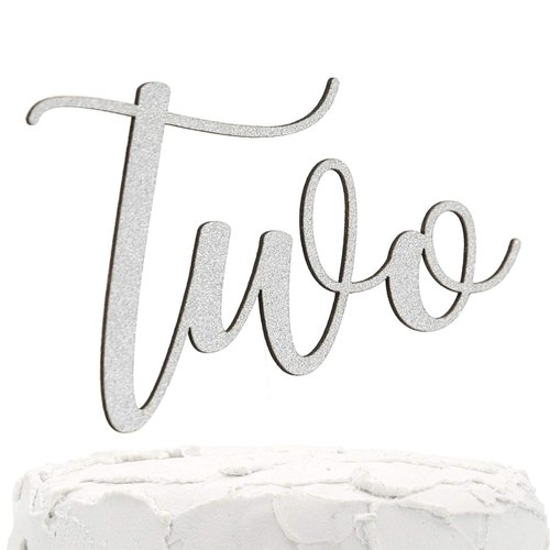 NANASUKO 2nd Birthday Cake Topper - Two - Double Sided Silver Glitter - Premium Quality Made in USA