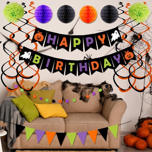 Halloween Birthday Party Decorations, Halloween Happy Birthday Banner, Halloween Birthday Party Supplies, Halloween Birthday Decor, Halloween Fireplace Mantle Home Decorations