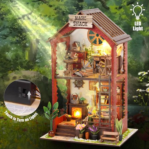 DIY Book Nook Kits - Creativity 3D Wooden Puzzle Bookend Bookshelf Decor for Teen Adults - Miniature Dollhouse kit Crafts, Tiny House Kit to Live in with LED Lights - Martin's Bookstore
