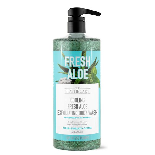 The Spathecary Cooling Fresh Aloe Exfoliating Body Wash, with Aloe Leaf Juice, Peppermint Oil, and Sea Salt, 32 oz