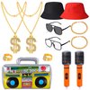 YAROMO 13 Pieces 80s 90s Party Decorations, 90s Hip Hop Costume Kit Rapper Accessories Includes Inflatable Boom Box Bucket Hat Gold Chain Ring