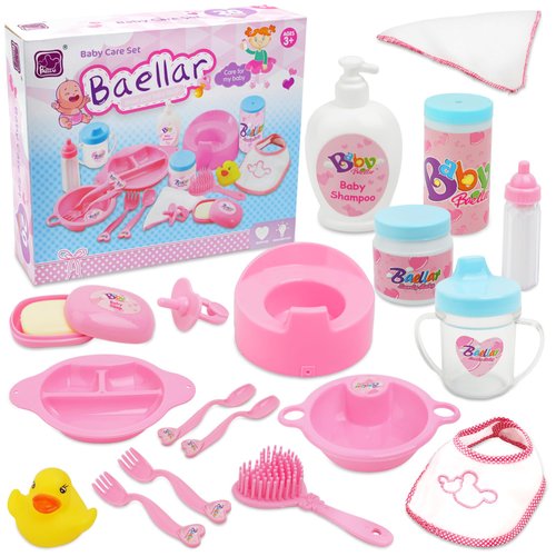 Baby Doll Accessories - 20 Pack Doll Collection Baby Doll Feeding & Caring Accessory Set Includes Doll Diapers, Doll Bottles, Pretend Play Set for Girls Birthday