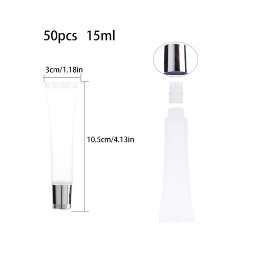 AJLTPA 50Pcs 15ml Lip Gloss Squeeze Tubes, Silver Lip Gloss Containers Empty, Refillable Soft Clear Tubes for DIY Lipgloss Balm Cosmetic (Silver)