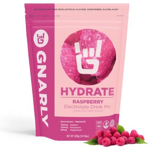 Gnarly Nutrition Hydrate Electrolyte Powder - Exercise Hydration Drink Mix, NSF Contents Certified, Electrolyte Solution, Performance & Recovery - Raspberry, 14.10 Oz