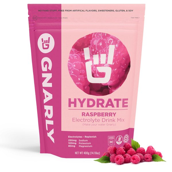Gnarly Nutrition Hydrate Electrolyte Powder - Exercise Hydration Drink Mix, NSF Contents Certified, Electrolyte Solution, Performance & Recovery - Raspberry, 14.10 Oz